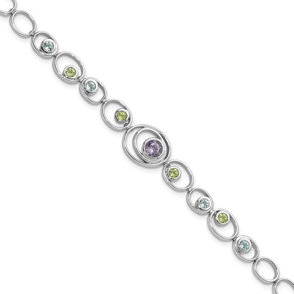 Sterling Silver WPeridot August Birthstone Blue Topaz Amethyst Bracelet 267$